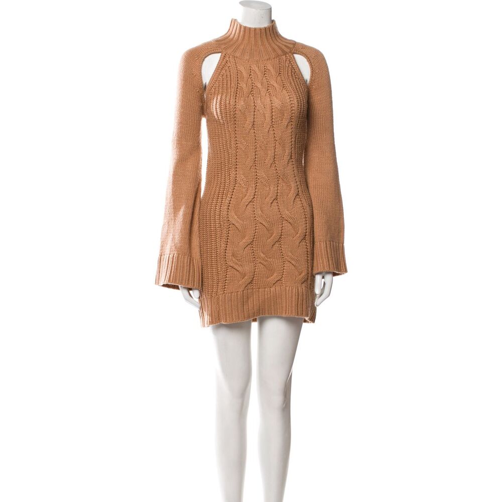 Tularosa Tan Cable Knit Cold Shoulder Turtleneck Sweater Tunic Mini Dress XS